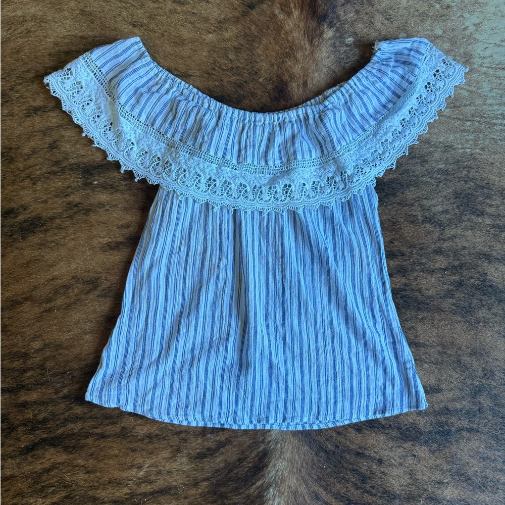 Blue and white lace top